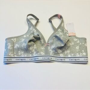 Cacique Cotton Unlined Full Coverage No-Wire Bra Plus Size 40C Gray Floral NEW‎